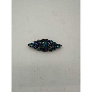 Regency Vintage Brooch Signed Parure‎ In Shades Of Blue Rhinestone & Gold